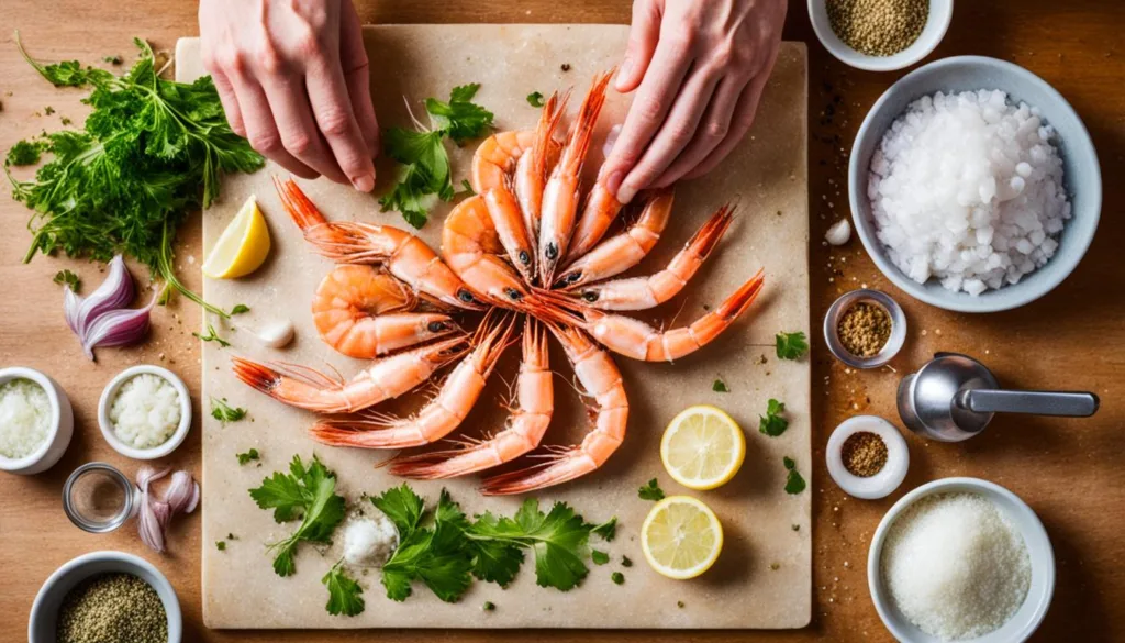 preparing prawns